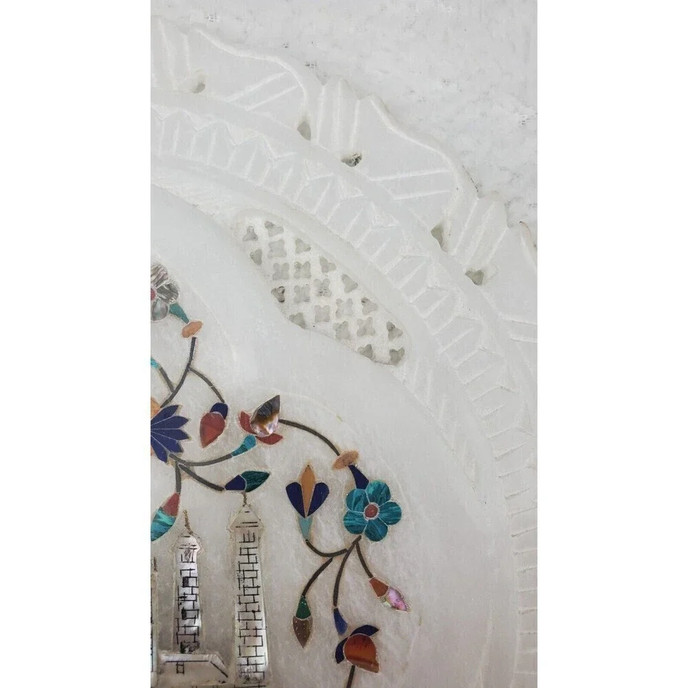 Alabaster Inlay 9'' Carved Fish Marble  Mother Of Pearl Decor Art Taj‎ Mahal